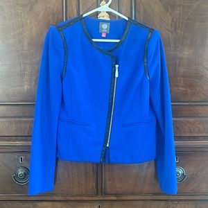 EUC VINCE CAMUTO LEATHER TRIMMED ROYAL BLUE JACKET/BLAZER size 6